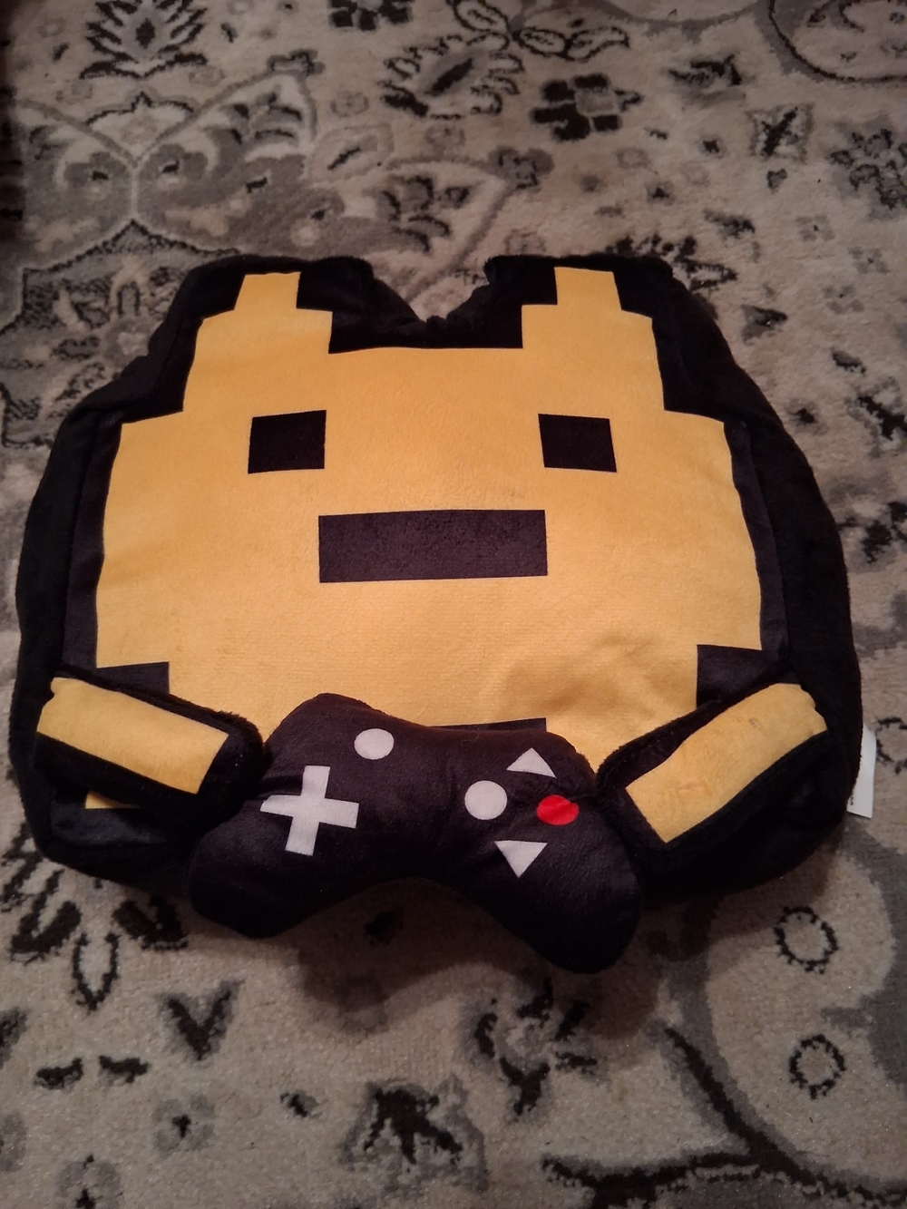 Yellow Pixel Game Controller Plush Pillow - Soft Gaming Throw Pillow